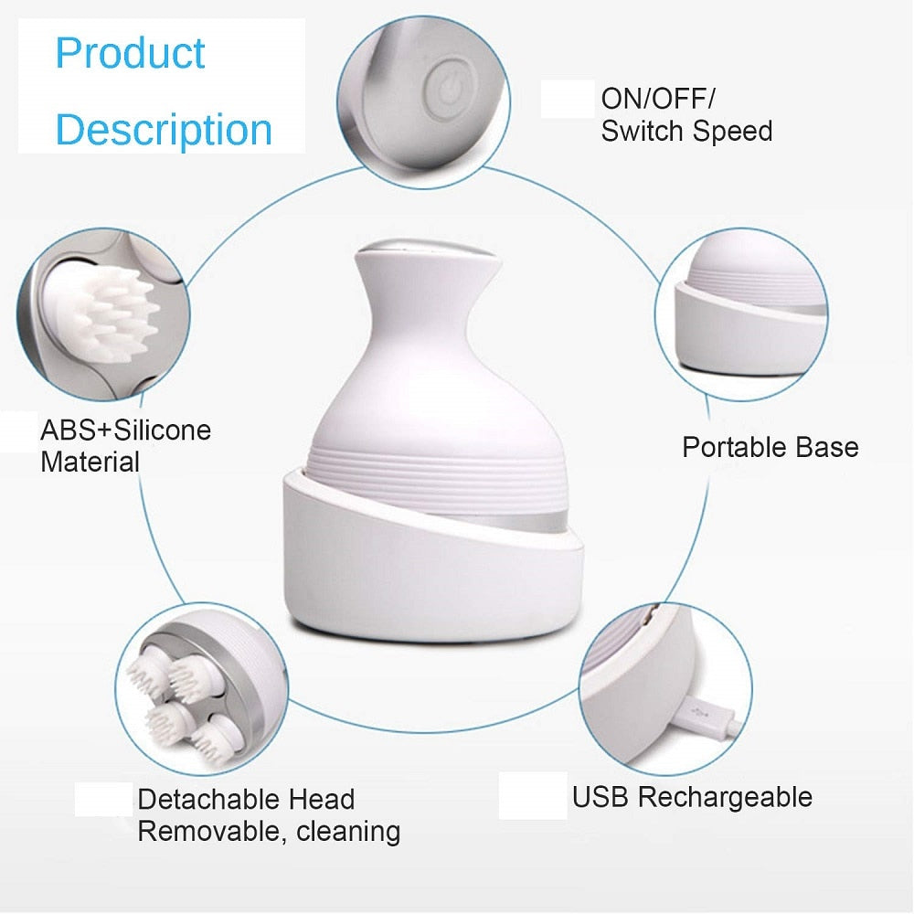 Electric Head, Scalp & Full Body Massager – Waterproof, Rechargeable, Washable | 4D Kneading Heads |